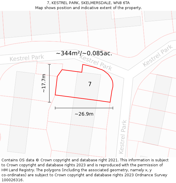 7, KESTREL PARK, SKELMERSDALE, WN8 6TA: Plot and title map
