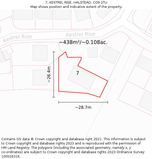 7, KESTREL RISE, HALSTEAD, CO9 2TU: Plot and title map