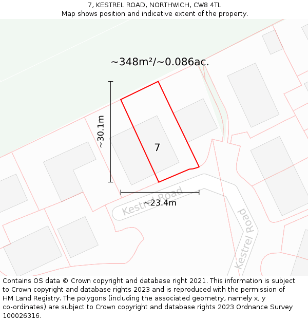 7, KESTREL ROAD, NORTHWICH, CW8 4TL: Plot and title map