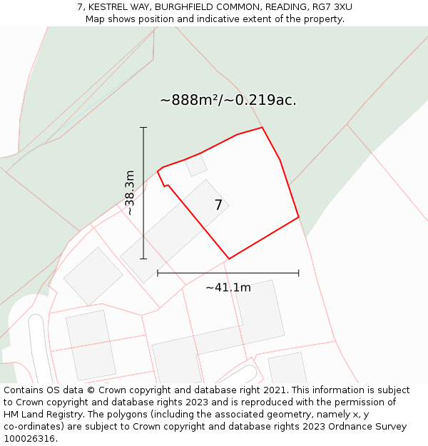 7, KESTREL WAY, BURGHFIELD COMMON, READING, RG7 3XU: Plot and title map