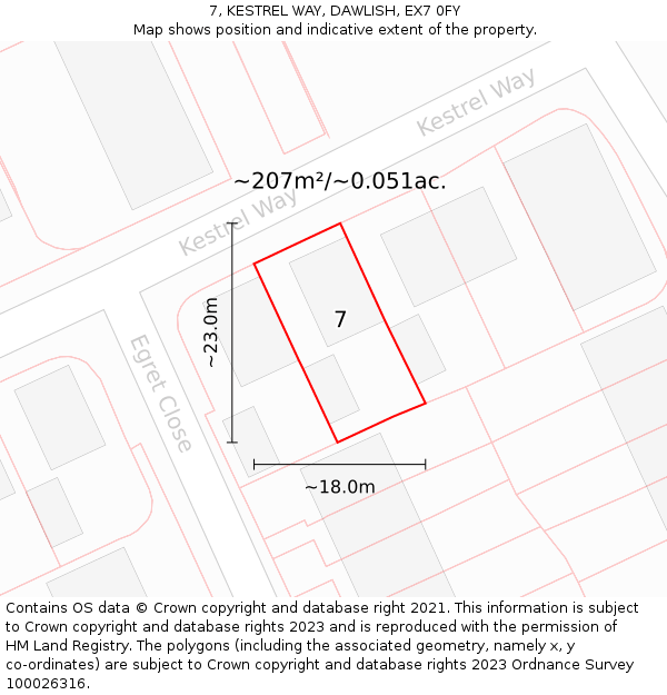 7, KESTREL WAY, DAWLISH, EX7 0FY: Plot and title map