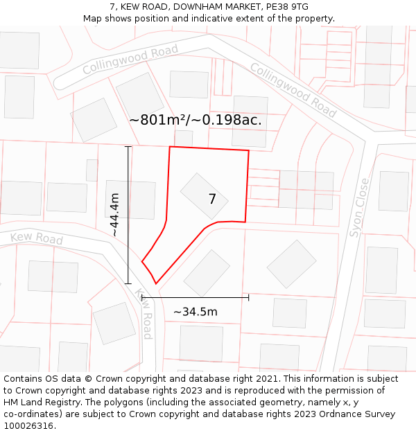 7, KEW ROAD, DOWNHAM MARKET, PE38 9TG: Plot and title map