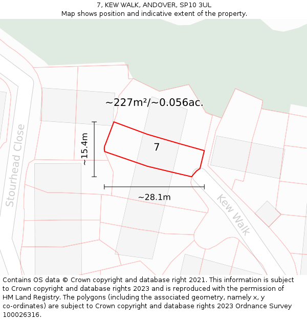 7, KEW WALK, ANDOVER, SP10 3UL: Plot and title map