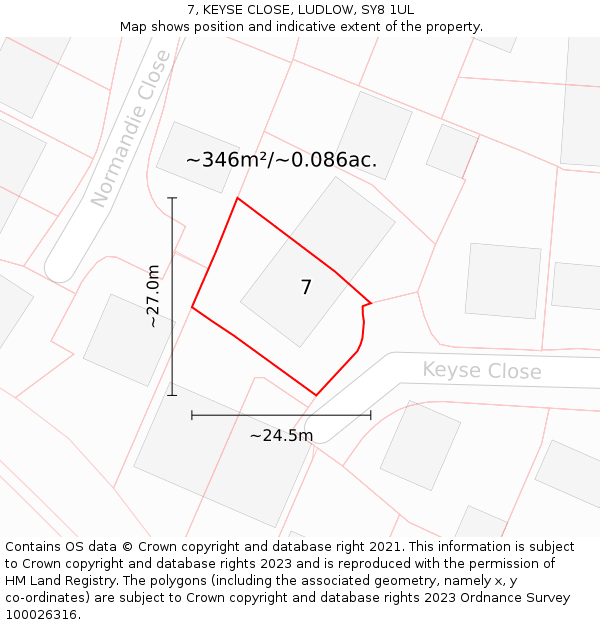 7, KEYSE CLOSE, LUDLOW, SY8 1UL: Plot and title map