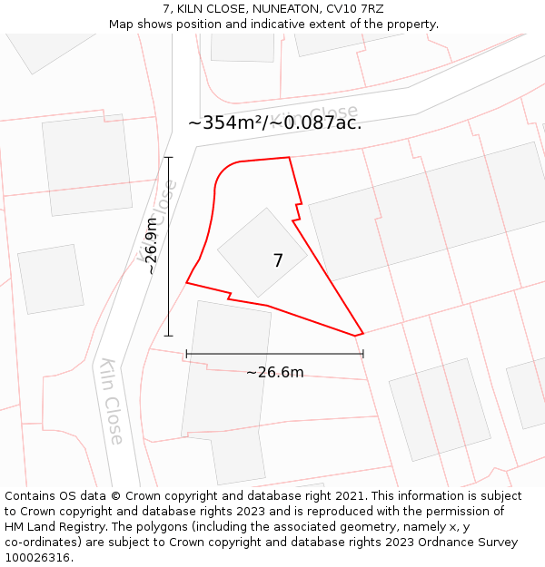 7, KILN CLOSE, NUNEATON, CV10 7RZ: Plot and title map