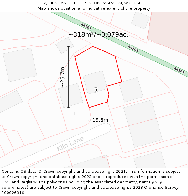 7, KILN LANE, LEIGH SINTON, MALVERN, WR13 5HH: Plot and title map