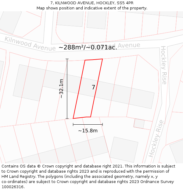 7, KILNWOOD AVENUE, HOCKLEY, SS5 4PR: Plot and title map