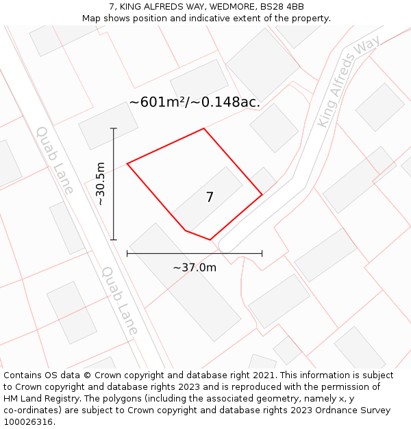 7, KING ALFREDS WAY, WEDMORE, BS28 4BB: Plot and title map