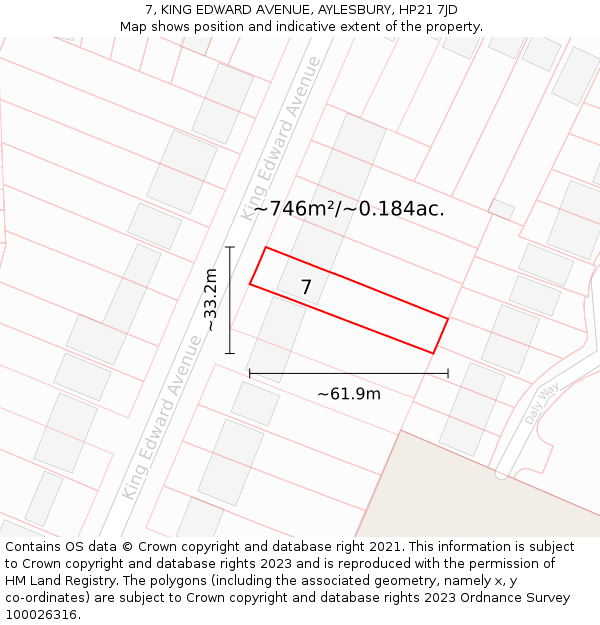 7, KING EDWARD AVENUE, AYLESBURY, HP21 7JD: Plot and title map