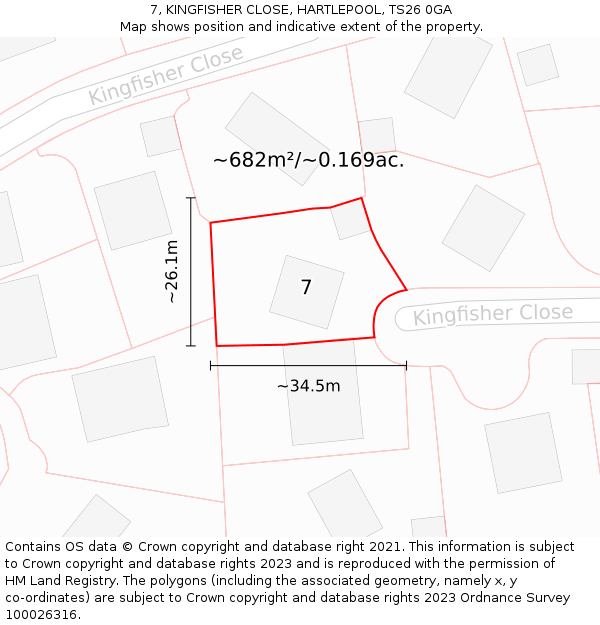 7, KINGFISHER CLOSE, HARTLEPOOL, TS26 0GA: Plot and title map