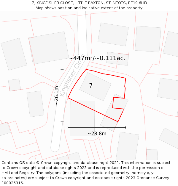 7, KINGFISHER CLOSE, LITTLE PAXTON, ST. NEOTS, PE19 6HB: Plot and title map