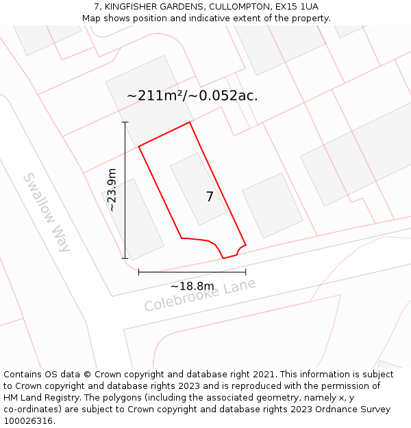 7, KINGFISHER GARDENS, CULLOMPTON, EX15 1UA: Plot and title map