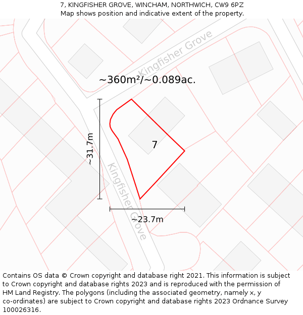 7, KINGFISHER GROVE, WINCHAM, NORTHWICH, CW9 6PZ: Plot and title map