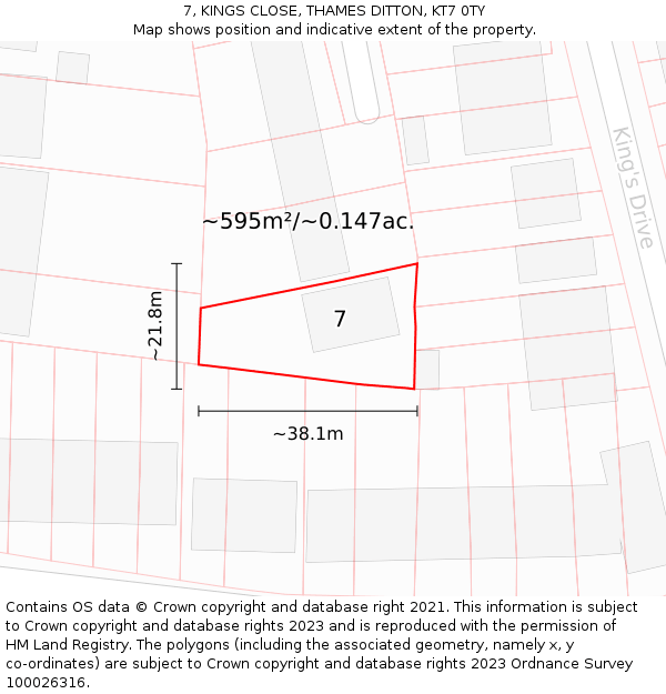 7, KINGS CLOSE, THAMES DITTON, KT7 0TY: Plot and title map