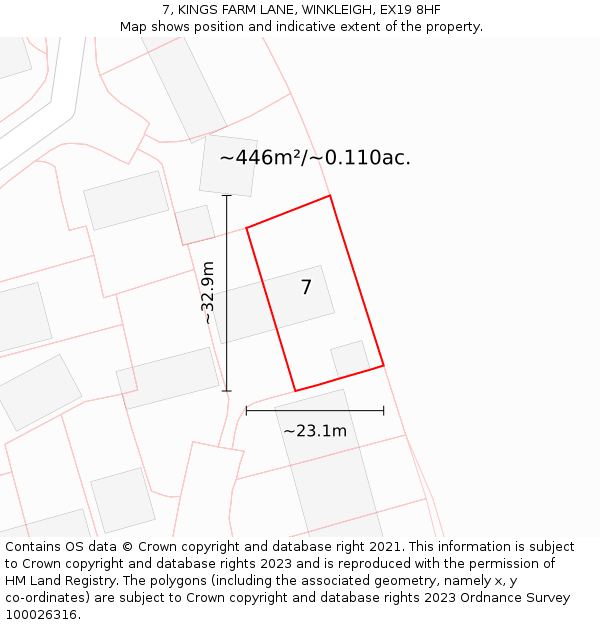 7, KINGS FARM LANE, WINKLEIGH, EX19 8HF: Plot and title map