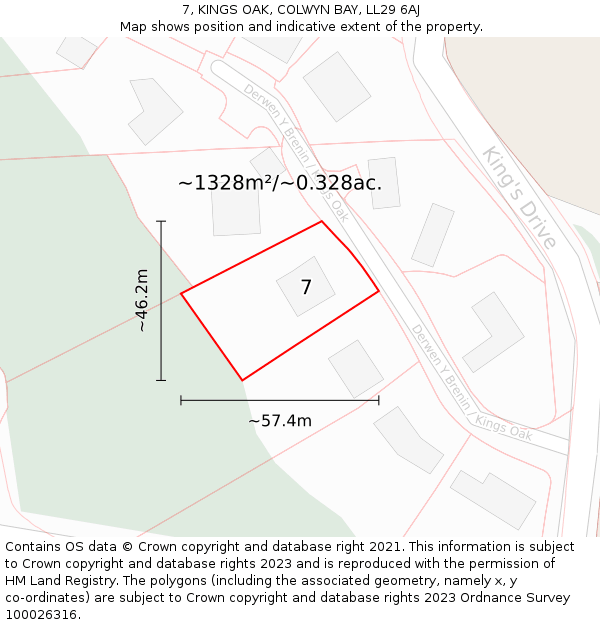 7, KINGS OAK, COLWYN BAY, LL29 6AJ: Plot and title map