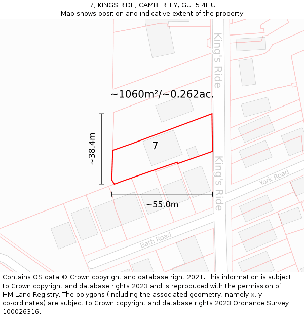 7, KINGS RIDE, CAMBERLEY, GU15 4HU: Plot and title map