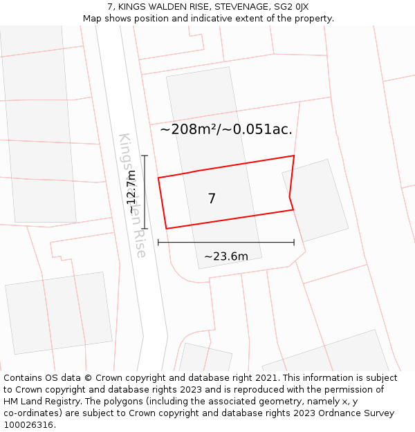 7, KINGS WALDEN RISE, STEVENAGE, SG2 0JX: Plot and title map