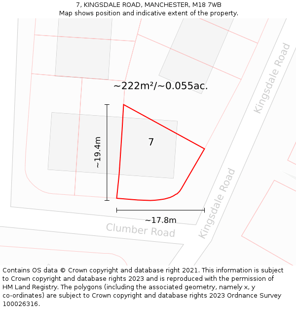 7, KINGSDALE ROAD, MANCHESTER, M18 7WB: Plot and title map