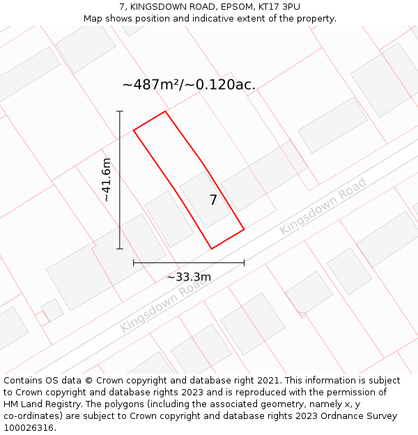 7, KINGSDOWN ROAD, EPSOM, KT17 3PU: Plot and title map