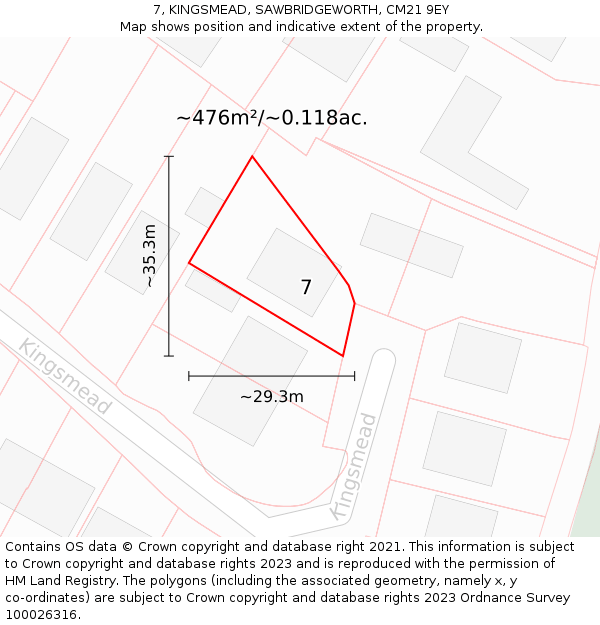 7, KINGSMEAD, SAWBRIDGEWORTH, CM21 9EY: Plot and title map