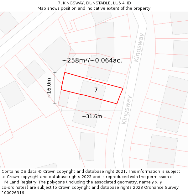 7, KINGSWAY, DUNSTABLE, LU5 4HD: Plot and title map