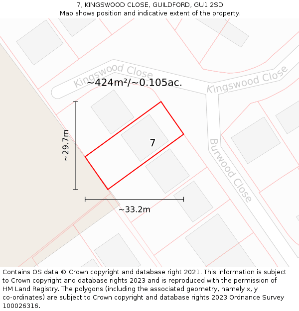 7, KINGSWOOD CLOSE, GUILDFORD, GU1 2SD: Plot and title map