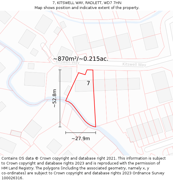 7, KITSWELL WAY, RADLETT, WD7 7HN: Plot and title map