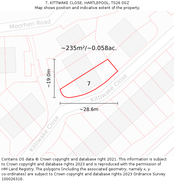 7, KITTIWAKE CLOSE, HARTLEPOOL, TS26 0SZ: Plot and title map