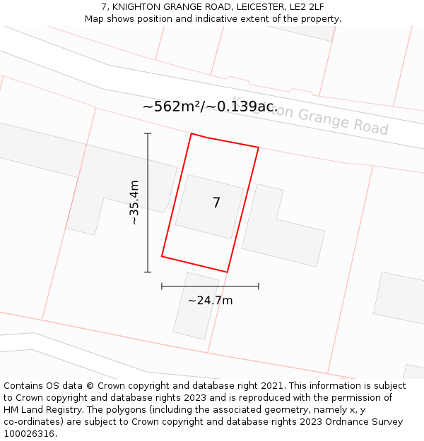 7, KNIGHTON GRANGE ROAD, LEICESTER, LE2 2LF: Plot and title map