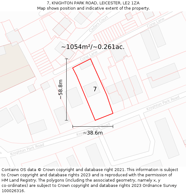 7, KNIGHTON PARK ROAD, LEICESTER, LE2 1ZA: Plot and title map