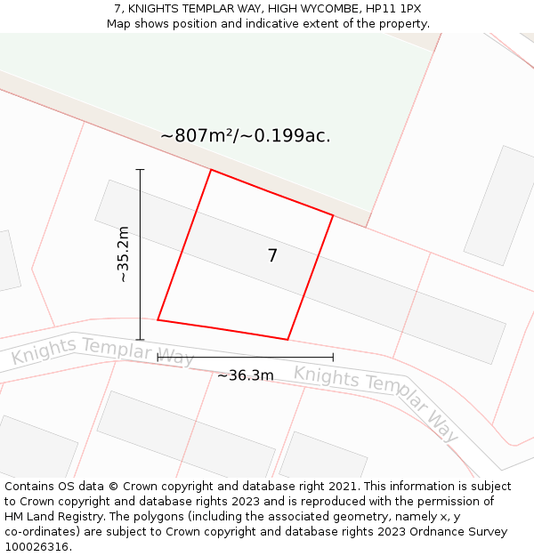 7, KNIGHTS TEMPLAR WAY, HIGH WYCOMBE, HP11 1PX: Plot and title map