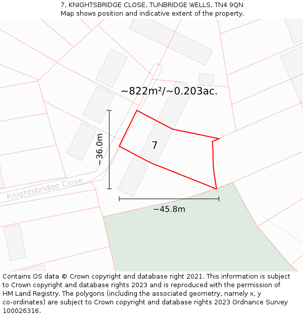 7, KNIGHTSBRIDGE CLOSE, TUNBRIDGE WELLS, TN4 9QN: Plot and title map