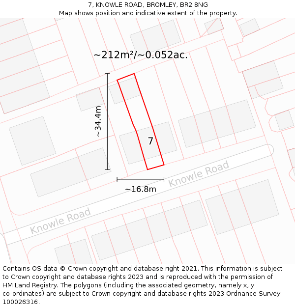 7, KNOWLE ROAD, BROMLEY, BR2 8NG: Plot and title map