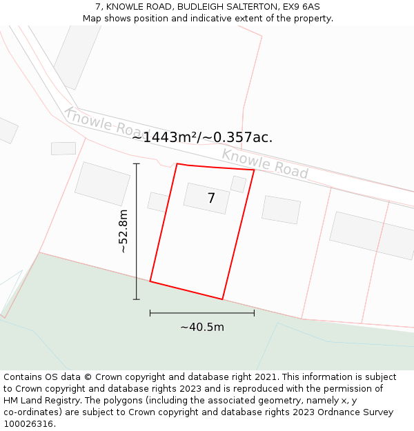 7, KNOWLE ROAD, BUDLEIGH SALTERTON, EX9 6AS: Plot and title map