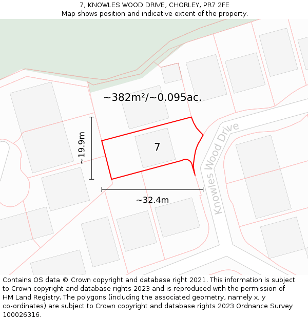 7, KNOWLES WOOD DRIVE, CHORLEY, PR7 2FE: Plot and title map