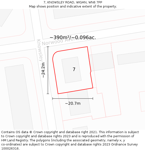 7, KNOWSLEY ROAD, WIGAN, WN6 7PP: Plot and title map