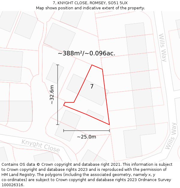 7, KNYGHT CLOSE, ROMSEY, SO51 5UX: Plot and title map