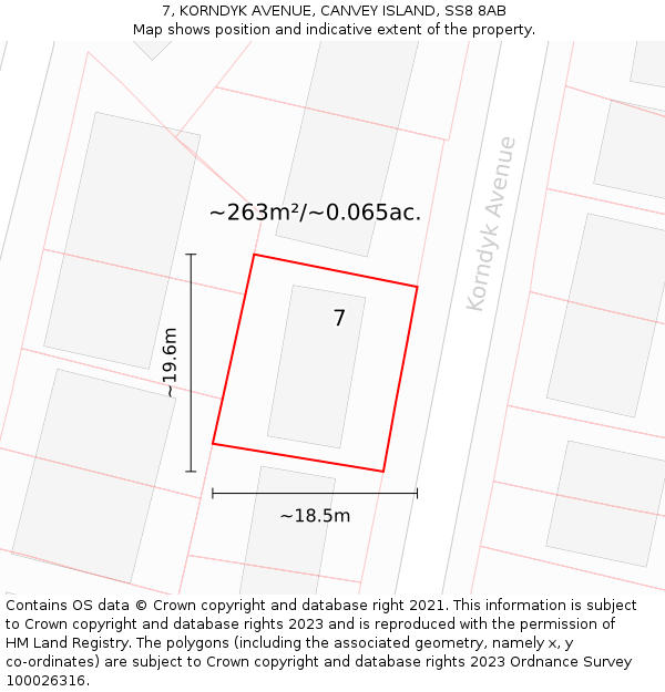 7, KORNDYK AVENUE, CANVEY ISLAND, SS8 8AB: Plot and title map