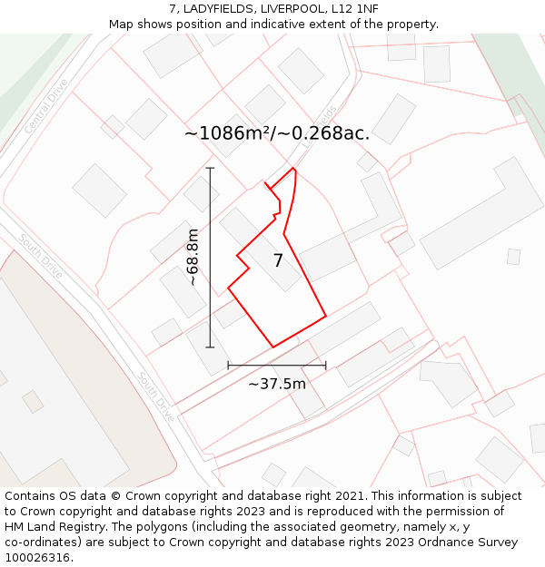 7, LADYFIELDS, LIVERPOOL, L12 1NF: Plot and title map