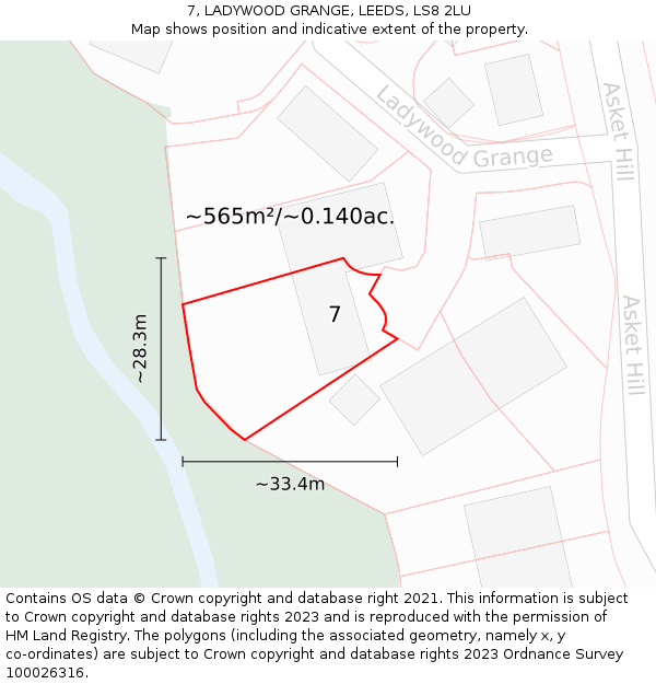 7, LADYWOOD GRANGE, LEEDS, LS8 2LU: Plot and title map