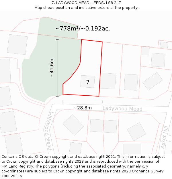 7, LADYWOOD MEAD, LEEDS, LS8 2LZ: Plot and title map