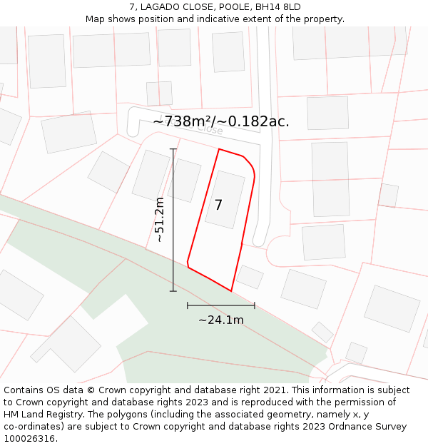 7, LAGADO CLOSE, POOLE, BH14 8LD: Plot and title map