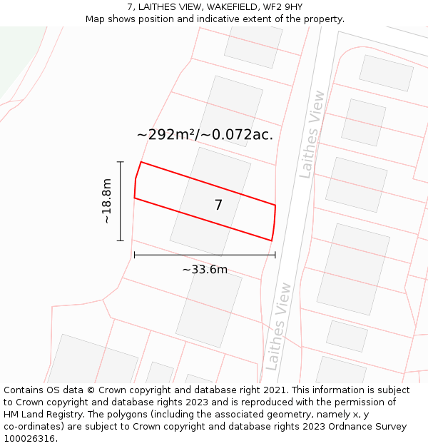 7, LAITHES VIEW, WAKEFIELD, WF2 9HY: Plot and title map