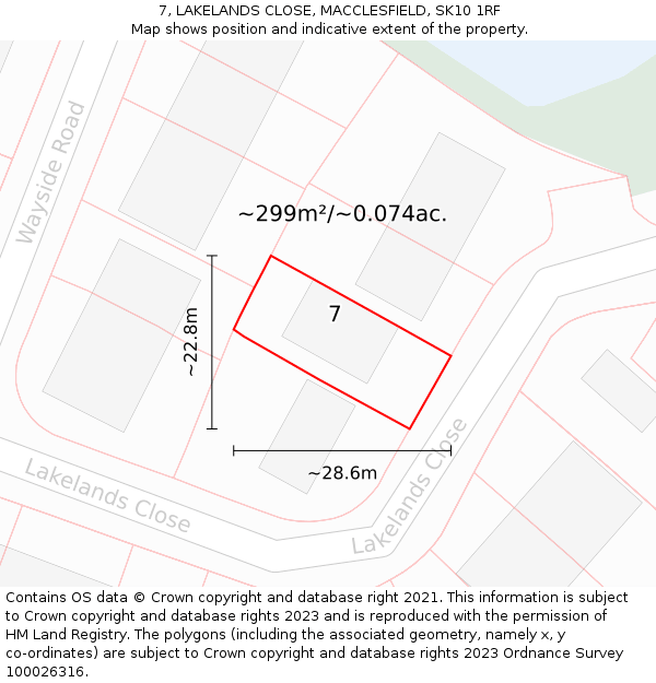 7, LAKELANDS CLOSE, MACCLESFIELD, SK10 1RF: Plot and title map