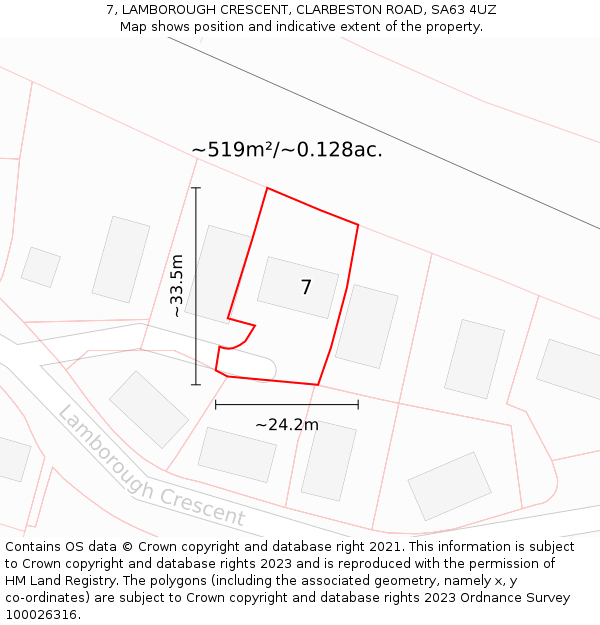 7, LAMBOROUGH CRESCENT, CLARBESTON ROAD, SA63 4UZ: Plot and title map