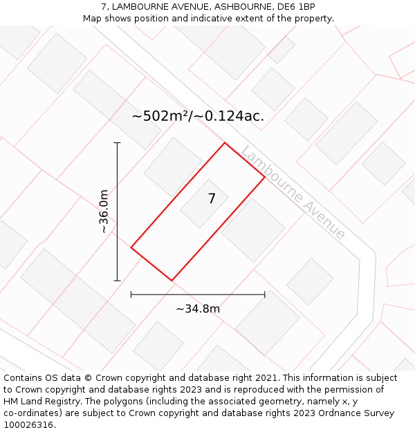 7, LAMBOURNE AVENUE, ASHBOURNE, DE6 1BP: Plot and title map