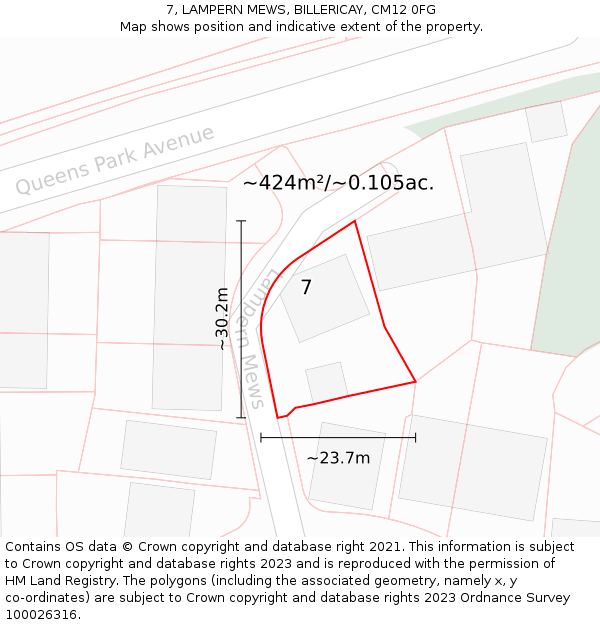 7, LAMPERN MEWS, BILLERICAY, CM12 0FG: Plot and title map