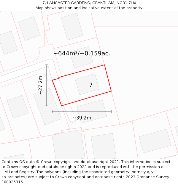 7, LANCASTER GARDENS, GRANTHAM, NG31 7HX: Plot and title map