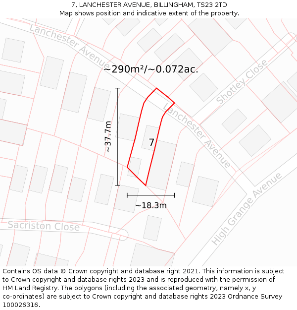 7, LANCHESTER AVENUE, BILLINGHAM, TS23 2TD: Plot and title map